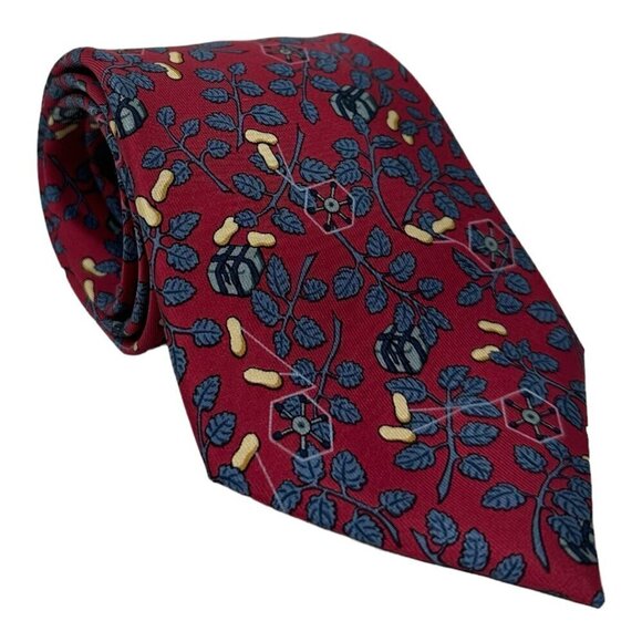 Rare Hermes Vintage‎ Leaf Vines Peanuts Gift Boxes Silk Whimsical Novelty Tie - Picture 1 of 8